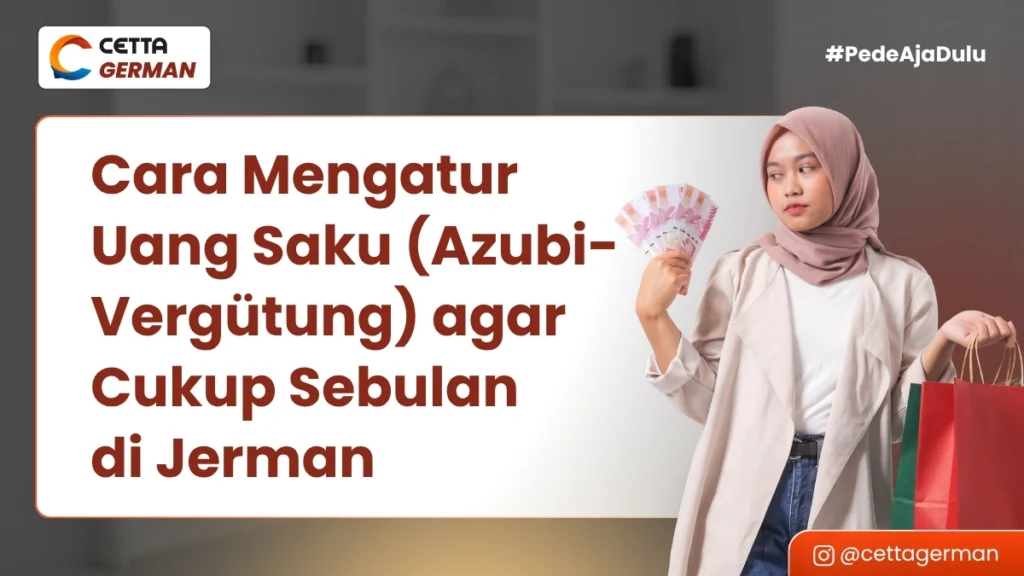 seorang perempuan berkerudung sedang memegang uang dan tas belanja